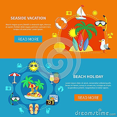 Holidays At Seaside Banners Vector Illustration