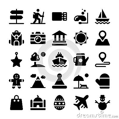 Holidays and Vacations Solid Icons Set Stock Photo