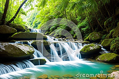 For holidays, the waterfall Klong Plu Koh Chang is in Thailand. Stock Photo