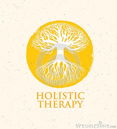 Holistic Therapy Tree With Roots On Organic Paper Background. Natural Eco Friendly Medicine Vector Concept Vector Illustration