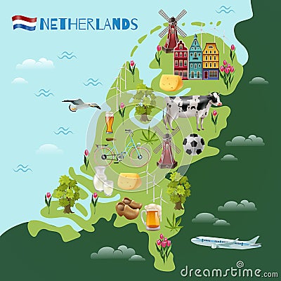 Holland Cultural Travel Map Poster Vector Illustration