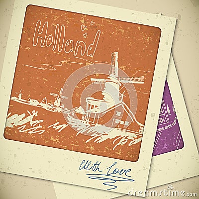 Holland hand drawn landscape in vintage style Vector Illustration