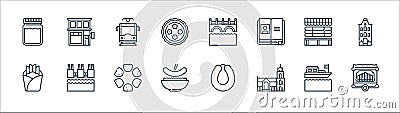 holland line icons. linear set. quality vector line set such as barrel organ, church, stamppot, french fries, cheese market, tram Vector Illustration