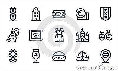 Holland line icons. linear set. quality vector line set such as holland, cheese, sunflower, hat, beer, holland, church, euro, Vector Illustration
