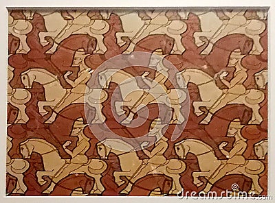 Holland Netherlands Hague 3D Illusion Geometric Horses Knights Warriors Morphing Dutch Artist MC Escher Museum Palace Het Paleis Editorial Stock Photo