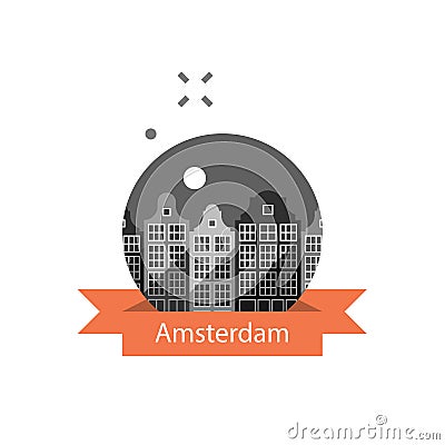 Tourism in Europe, Holland travel destination, Amsterdam row of houses, cityscape, urban architecture, neighborhood skyline Vector Illustration