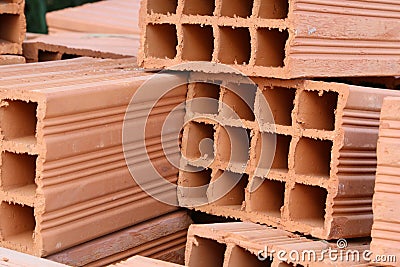 Hollow clay bricks Stock Photo