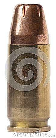 Hollow point cartridge for a semi auto pistol startigng to corrode Stock Photo