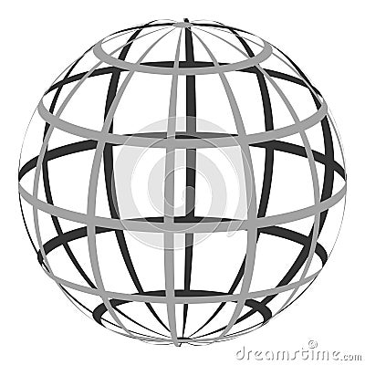 Hollow sphere with a coordinate grid of parallel and Meridian Vector Illustration