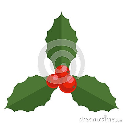 Holly berry Christmas icon. Element for design. Cartoon simple mistletoe decorative red and green ornament. Vector Vector Illustration