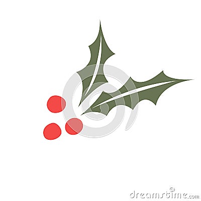 Holly berry icon.Christmas symbol.European christmas berry holly ilex aquifolium leaves and fruit.Floral branch red xmas winter Vector Illustration