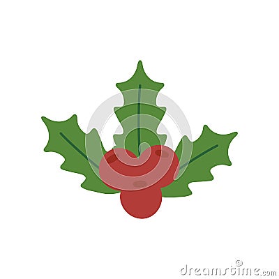 Holly berry leaves chirstmas decoration icon Vector Illustration