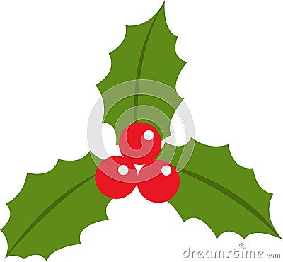 Holly berry leaves christmas icon flat vector illustration isolated on white Vector Illustration