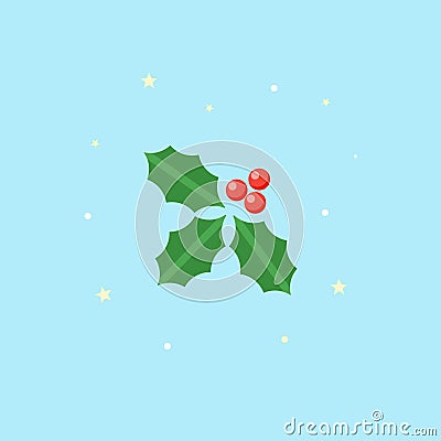 Holly Icon. Vector Christmas plant in flat style. Stock Photo