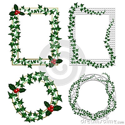 Holly and ivy frames Vector Illustration