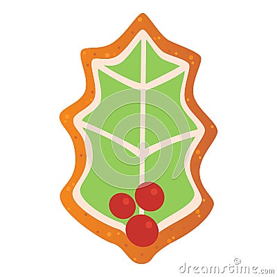 Holly leaf. Gingerbread cookies Holly leaf. Winter homemade sweets. Vector Illustration