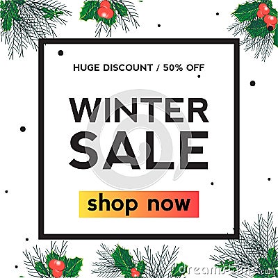 Holly leaf Winter sale square banner Stock Photo