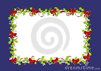 Holly Leaves Red Ribbons Border Frame 2 Cartoon Illustration