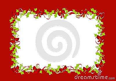 Holly Leaves Red Ribbons Border Frame Cartoon Illustration