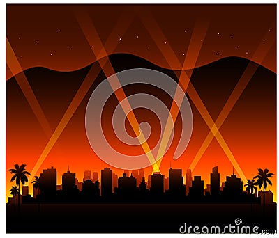 Hollywood california sunset city background Vector Illustration