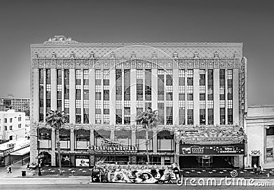 Hollywood and facade of famous cinema el Capitan and Chirardelli disney place by day Editorial Stock Photo