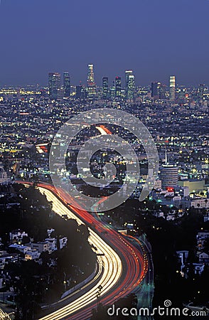 Hollywood Freeway and city view from Mulholland Drive, Los Angeles, California Editorial Stock Photo