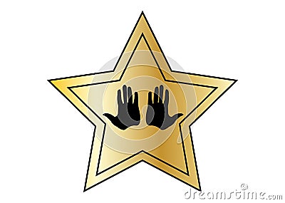 Hollywood golden star with handprints on white background Vector Illustration