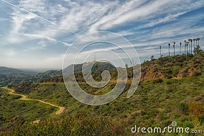 Hollywood hills, Los Angeles. Griffith Park hiking trail. Editorial Stock Photo