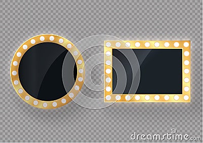 Hollywood lights. Illuminated realistic banner isolated on transparent background. Vector shine string bulbs. Las Vegas Vector Illustration