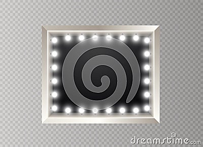 Hollywood lights. Illuminated realistic banner isolated on transparent background. Vector shine string bulbs. Las Vegas Vector Illustration