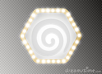 Hollywood lights. Illuminated realistic banner isolated on transparent background. Vector shine string bulbs. Las Vegas Vector Illustration