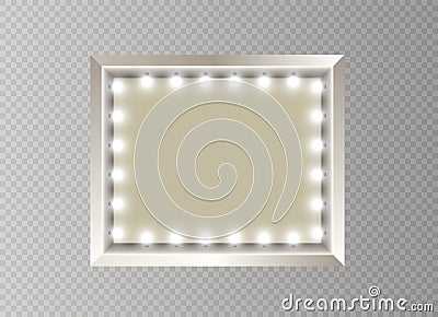 Hollywood lights. Illuminated realistic banner isolated on transparent background. Vector shine string bulbs. Las Vegas Vector Illustration