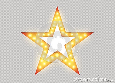 Hollywood lights. Illuminated realistic banner isolated on transparent background. Vector shine string bulbs. Las Vegas Vector Illustration