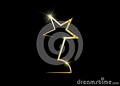 HOLLYWOOD Movie PARTY Gold STAR AWARD Statue Prize Giving Ceremony. Golden stars prize icon concept, Silhouette statue icon Vector Illustration