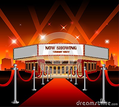 Hollywood movie red carpet movie theater Vector Illustration