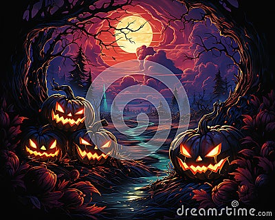 Hollywood's Bloodthirsty Night: Pumpkins, Trees, and Lost Souls Stock Photo