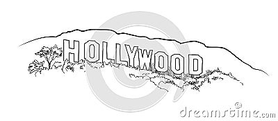 Hollywood sign engraving. Hollywood hill landscape view Editorial Stock Photo