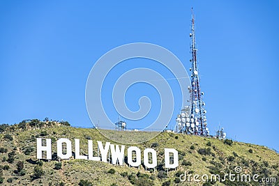 Hollywood sign near cell towers Editorial Stock Photo