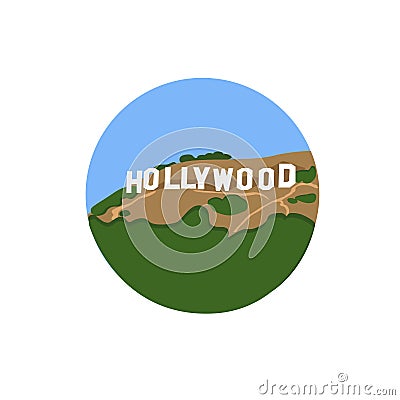 Hollywood Sign icon sign. Hollywoodland Sign located in Los Angeles, United States. World famous landmark. Vector flat Editorial Stock Photo