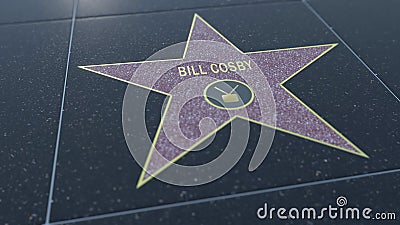 Hollywood Walk of Fame star with BILL COSBY inscription. Editorial 3D rendering Editorial Stock Photo