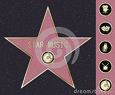 Hollywood walk of fame star on celebrity boulevard. Vector symbol star for iconic movie actor or famous actress template Vector Illustration