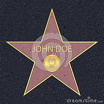 Hollywood walk of fame star for movie actor. Famous sidewalk with celebrity reward symbol. Vector. Vector Illustration