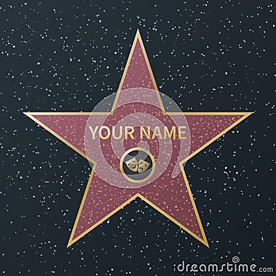 Hollywood walk of fame star. Movie celebrity boulevard oscar award, granite street stars of famous actors, success films Vector Illustration
