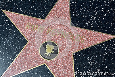 The Hollywood Walk of Fame stars in Los Angeles. Ryan Reynolds star close up Editorial Stock Photo