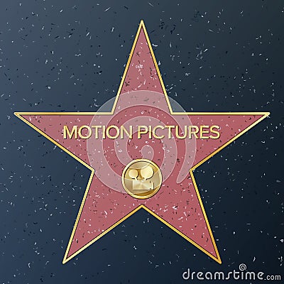 Hollywood Walk Of Fame. Vector Star Illustration. Famous Sidewalk Boulevard. Classic Film Camera Representing Motion Vector Illustration