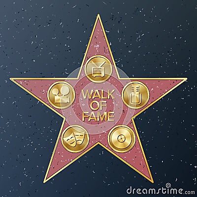 Hollywood Walk Of Fame. Vector Star Illustration. Famous Sidewalk Boulevard. Public Monument To Achievement Vector Illustration