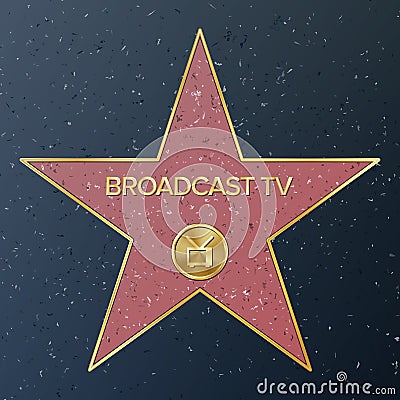 Hollywood Walk Of Fame. Vector Star Illustration. Famous Sidewalk Boulevard. Television Receiver Representing Broadcast Vector Illustration