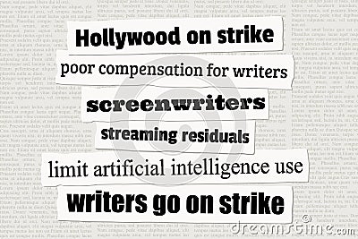 Hollywood writer strike news headlines Vector Illustration