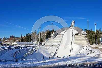 Holmenkollen ski jump in Oslo Norway at sunny winter day Editorial Stock Photo