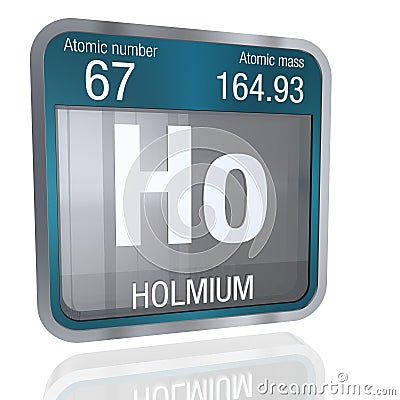 Holmium symbol in square shape with metallic border and transparent background with reflection on the floor. 3D render Stock Photo